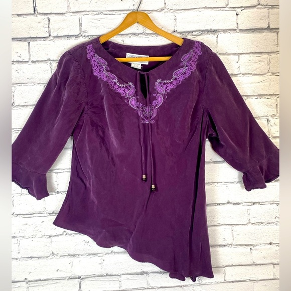 Jessica Howard Tops - Vintage Jessica Howard Purple Suede Boho Top size 24